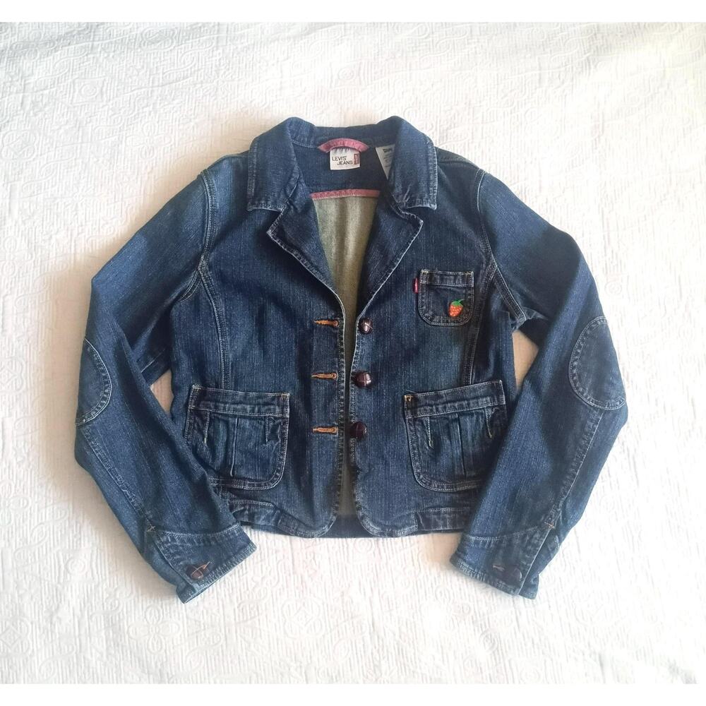 Women's Levi's Denim Jacket/Blazer with Embroidered Strawberry Size Large - Picture 10 of 10